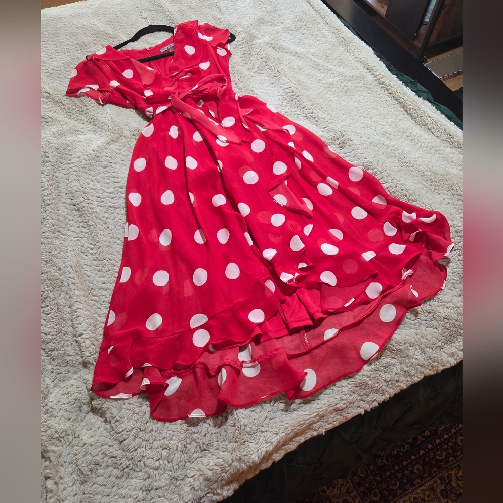 Beautiful Red And Whitw Polka Dot Dress